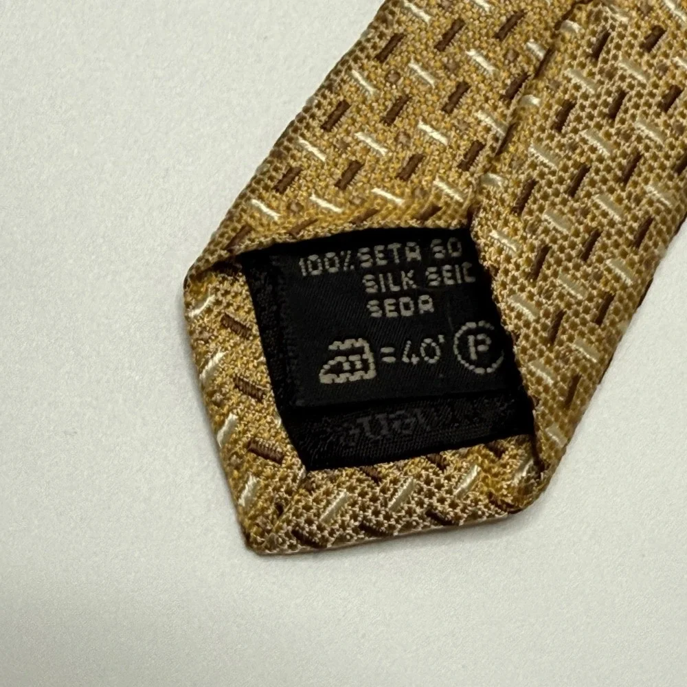 ERMENEGILDO ZEGNA‎ Men's 100% Silk Necktie ITALY Luxury Geometric Yellow Gold